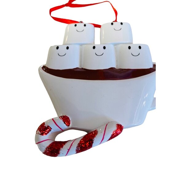 Hot Chocolate Mug With Marshmallows Christmas Ornament Smiling Marshmallow Faces - Picture 4 of 4